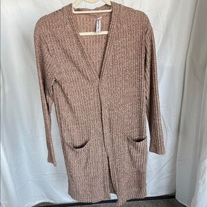 Tickled Teal Ribbed Open-Front Cardigan in Taupe